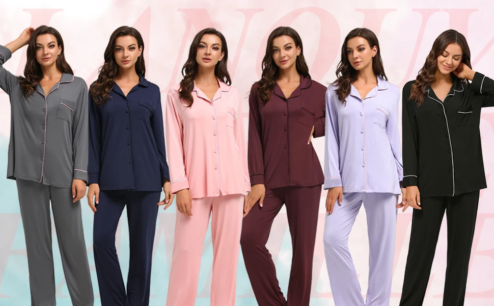Custom Pajamas Sets Women Summer Sleepwear Two Pieces Long Sleeve Shirt and Pants Digital Printing Knitted Viscose Pyjamas