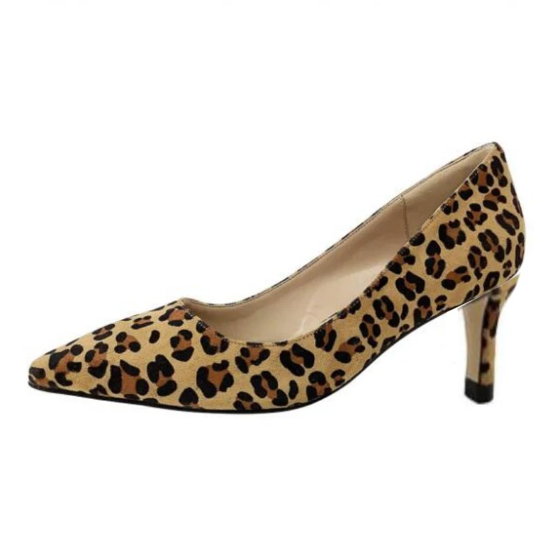 SHOFOO shoes Fashionable women's high heels. About 8 cm heel height. Pointed toe pumps Leopard print shoes. Four Seasons shoes.