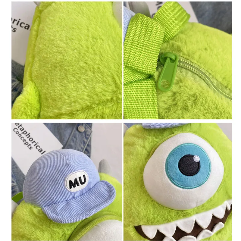 Mochila De felpa de monstruos Mike Wazowski para mujer, bolsos cruzados Kawaii, juguetes de peluche suaves de dibujos animados para niños, regalo de cumpleaños