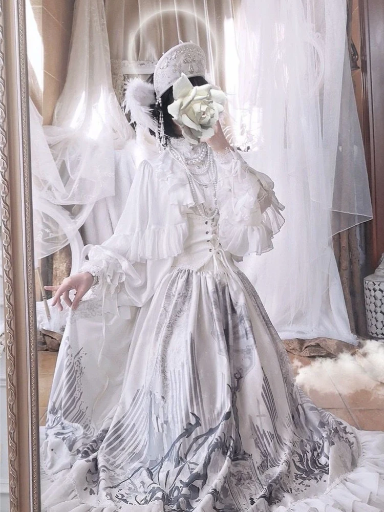 Autumn Vintage Gothic Lolita Style Shirt Women Elegant Lace Ruffles Flare Long Sleeve Blouses Y2k Aesthetic Punk Subculture Tops