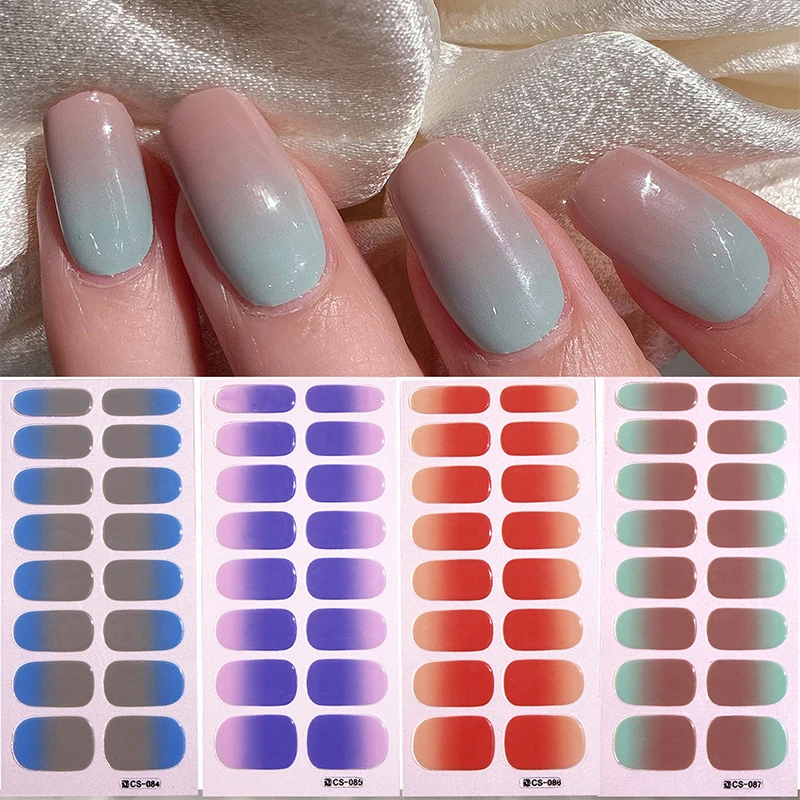 Pegatinas de Gel semicurado para uñas, calcomanías semihorneadas de Color sólido y gradiente, puntas de pasta, necesita nueva pegatina de uñas completamente adhesiva