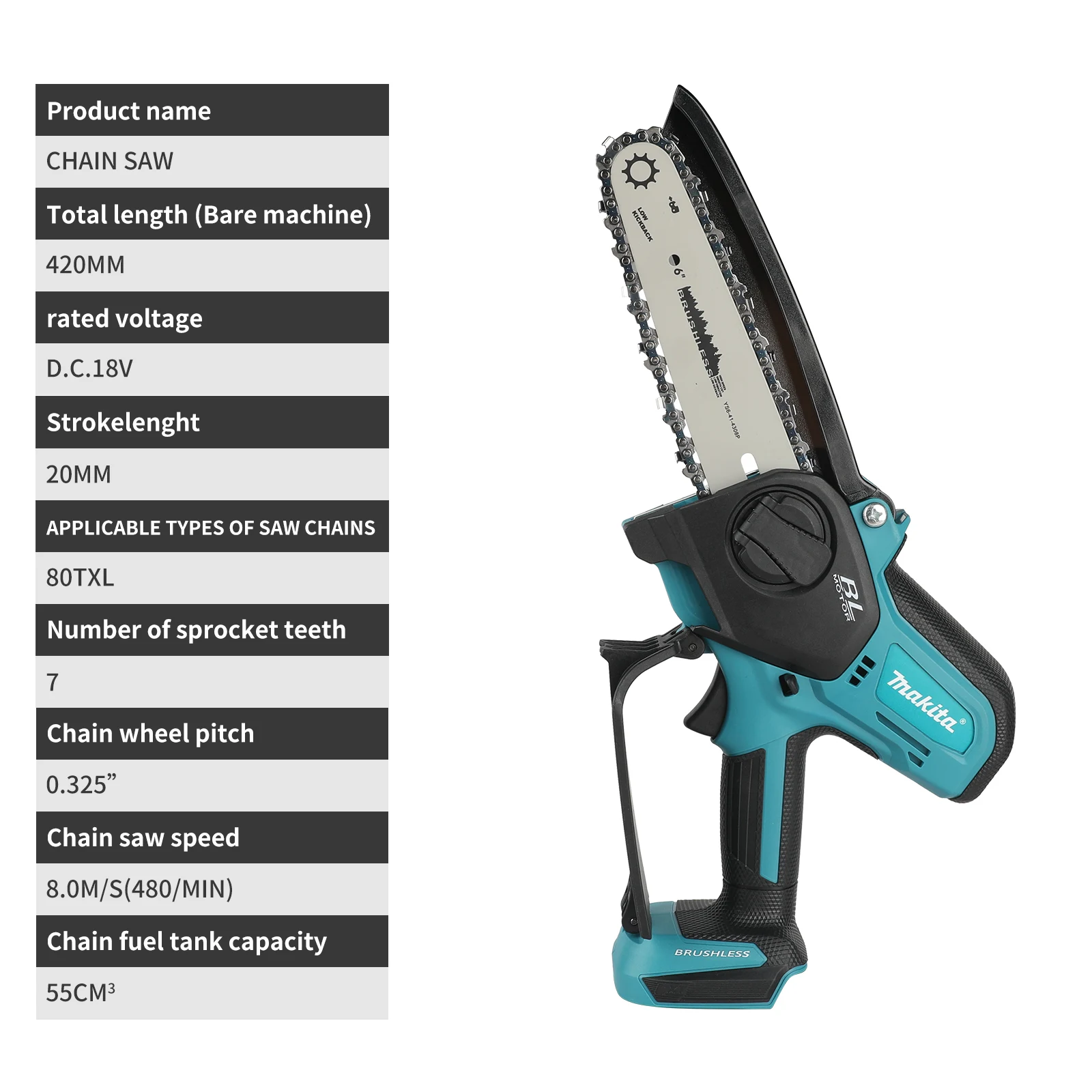 Makita 18V LXT Battery 8 Inch Brushless Cordless Mini Chainsaw 45000RPM Portable Pruning Saw for Garden Tree Wood Cutting