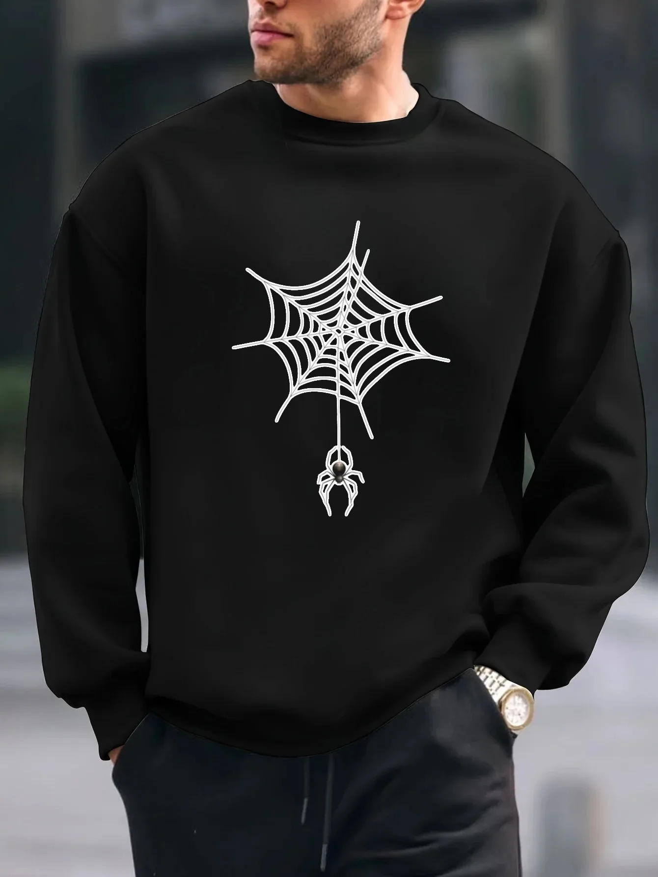 

2025 топы с принтом «Паутина», висящий паук, каракули, повседневная мужская толстовка с длинными рукавами, весенне-осенняя толстовка с капюшоном, модный дизайн