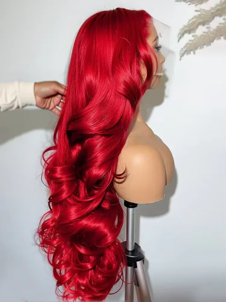 

Hot Red Colored 200% Body Water Wave 13x6 HD Lace Front Human Hair Wigs 30 34 Inches Brazilian 13x4 Lace Frontal Remy Hair Wig