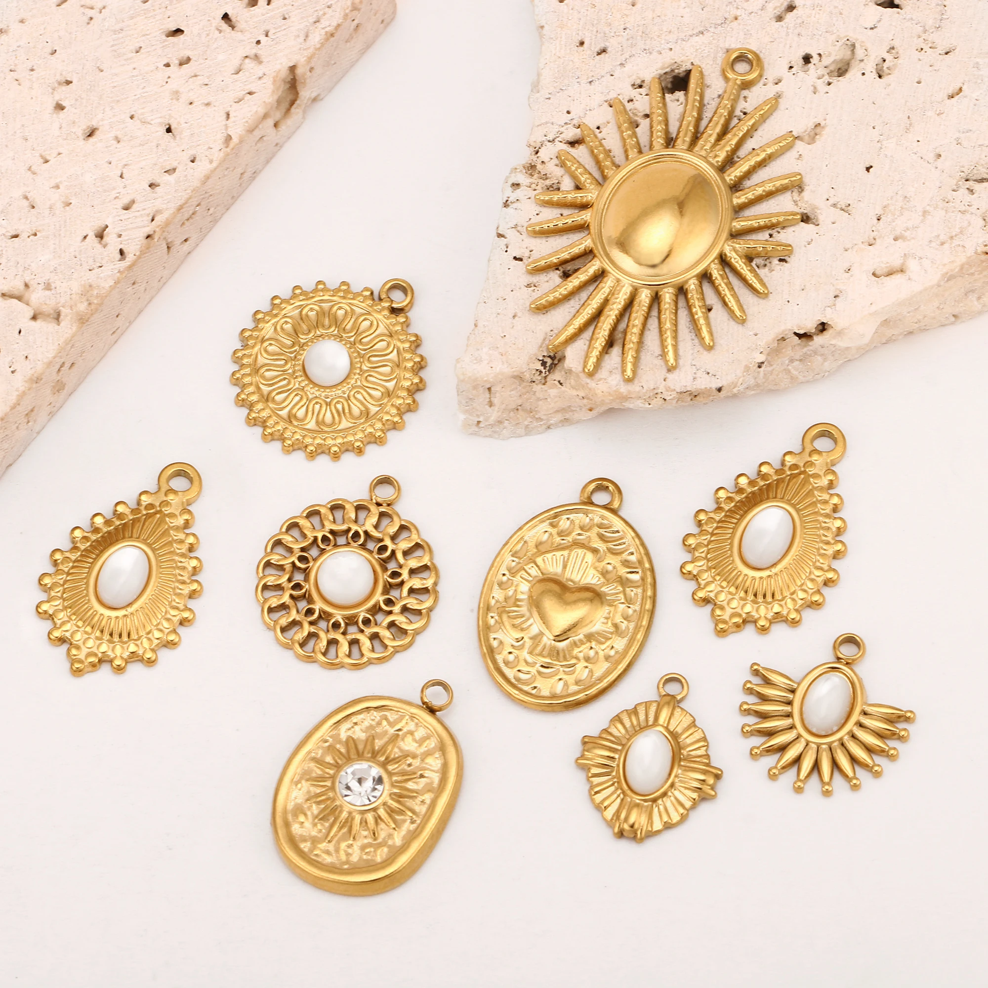 3Pcs Stainless Steel Natural Shell Charms Water Droplet Heart/Sun/Flower Pendants Exquisite DIY Earrings Necklace Jewelry Making - view 6