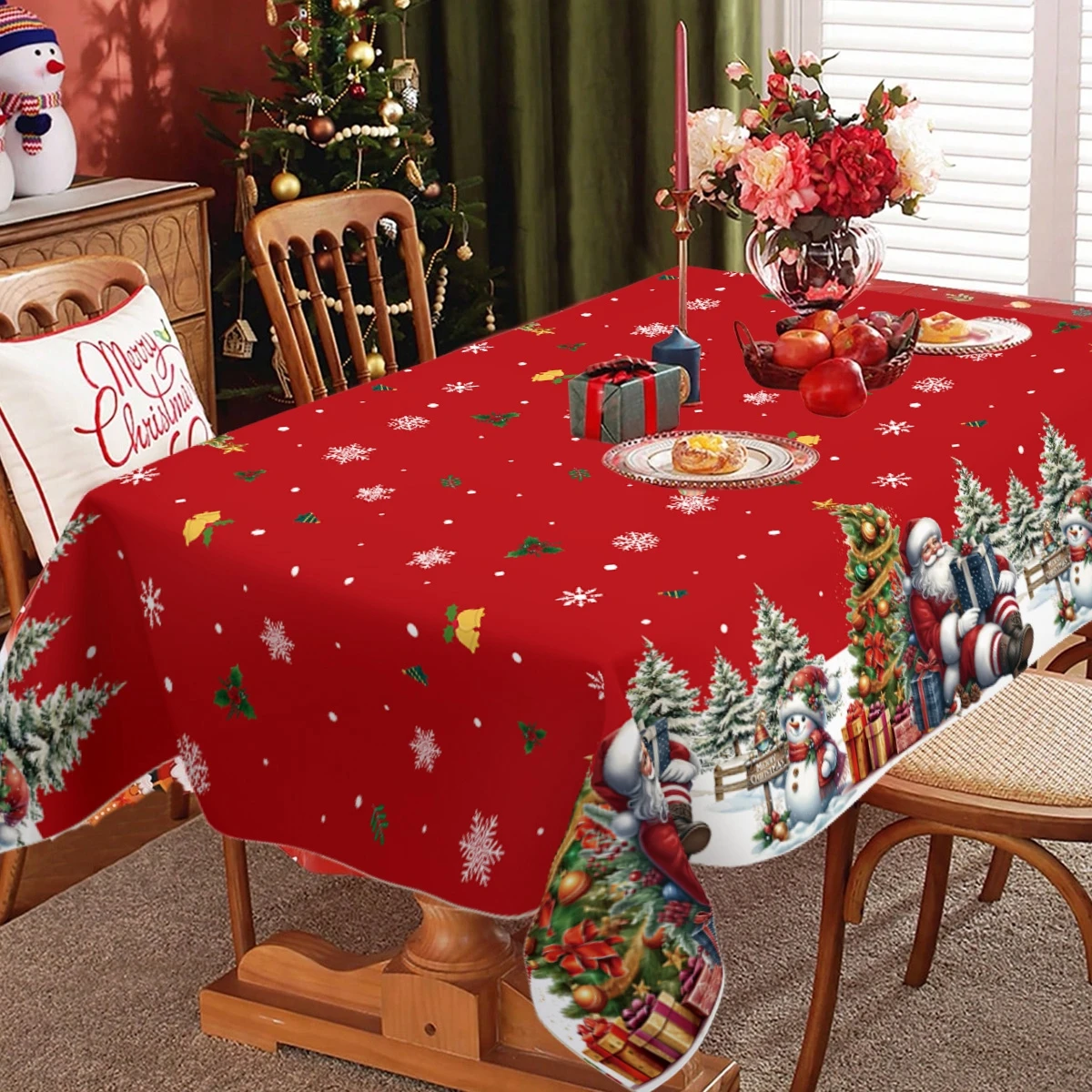 Christmas Snowflake Plastic Tablecloth Merry Christmas Decorations for Home 2025 Navidad Natal Xmas Table Ornament New Year 2026