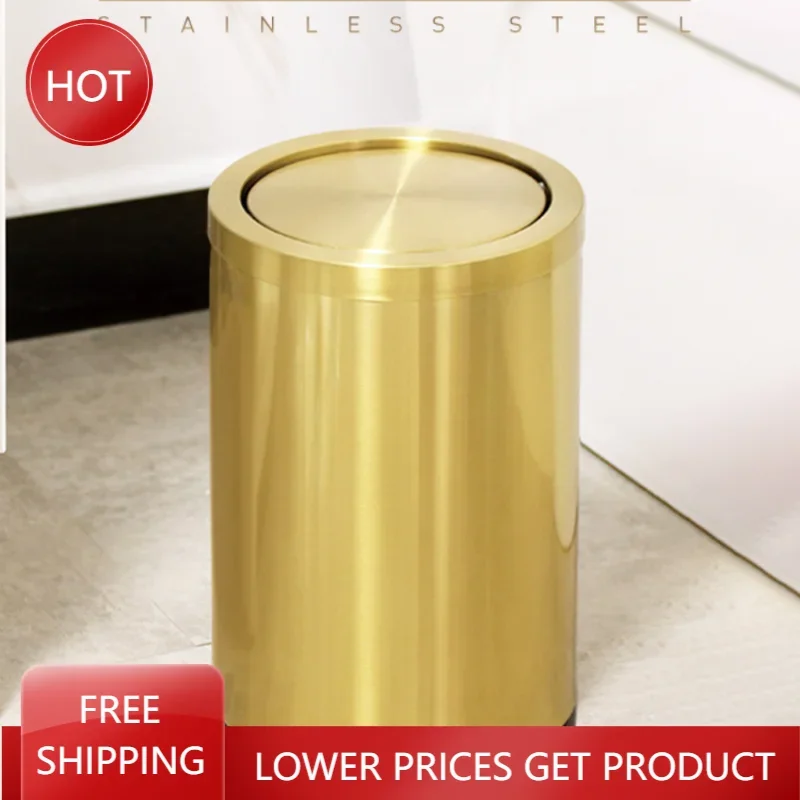 

304 Stainless Steel Trash Can Golden Bedroom Bathroom Trash Can Bread Bin Portable Toilet Basurero Cocina Household Merchandises