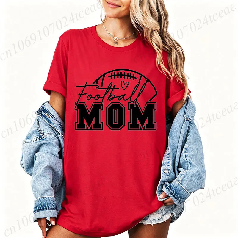 Football Mom T‑Shirt Women Game Day Outfit Short Sleeve Tee T-Shirts Sports Family Fan Tops Gift for Football Player Mom