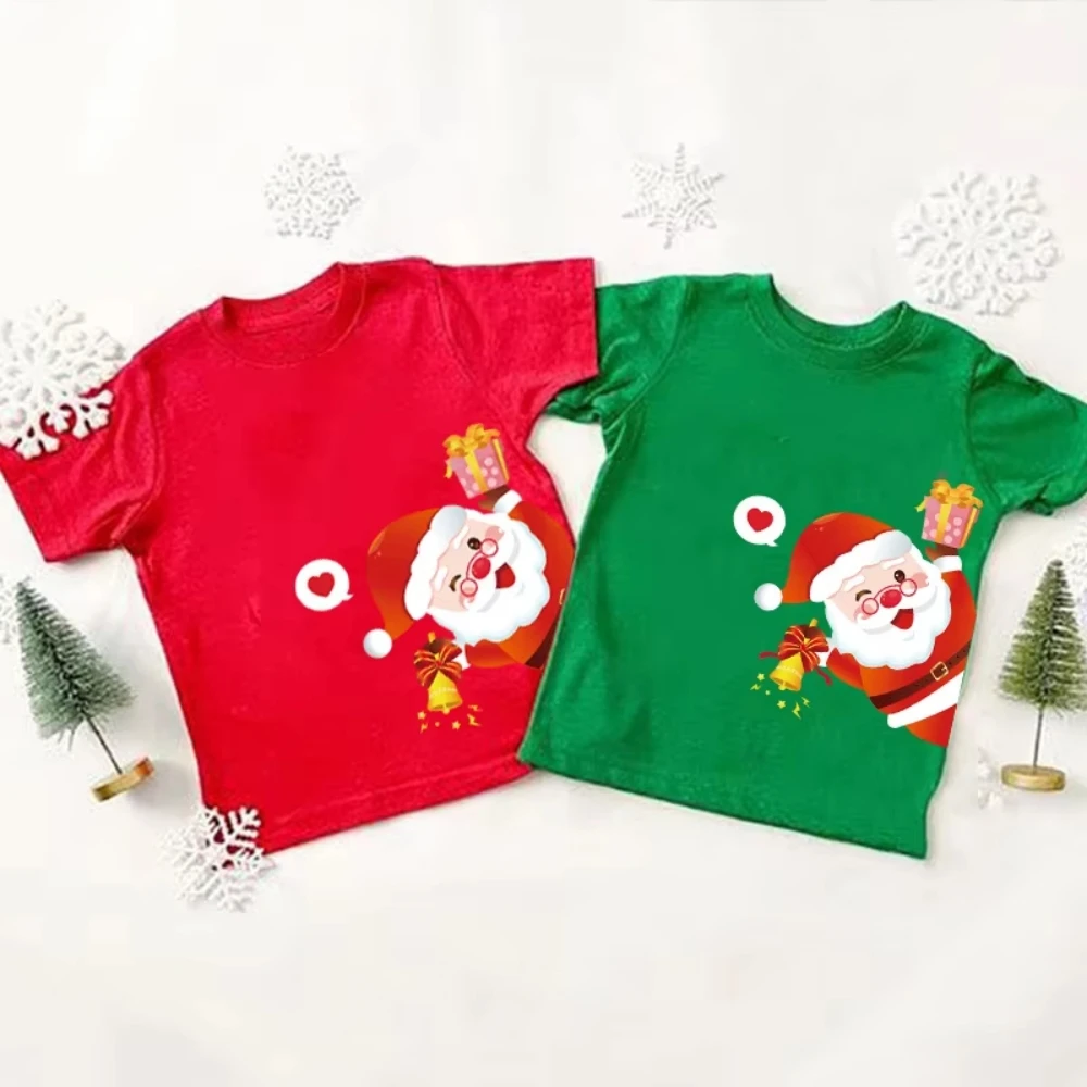 

Children's T-Shirt Christmas Santa Claus Pattern Print Summer Boys Girls Short Sleeve T-Shirt Holiday Gifts Children's Clothing
