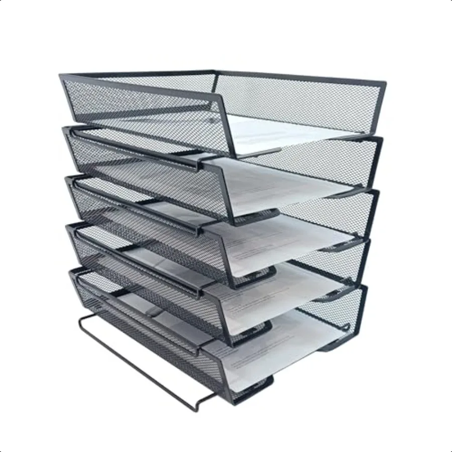 

5 Tier Letter Tray Desk File OrganizerMetal Paper Organizer for Office plies Black