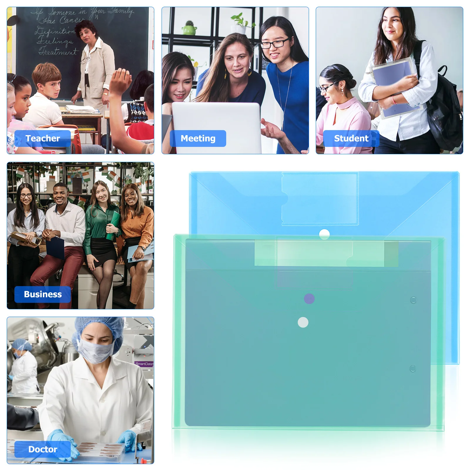 20 個ファイルバッグプラスチックラベルポケットボタン閉鎖ドキュメントオーガナイザー各種カラーオフィス学校ホームファイリング