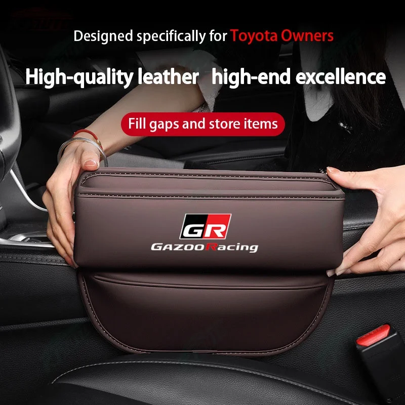 Car Leather Seat Gap Storage Box For Toyota Gazoo Racing Rav4 Celica BZ4X Fortuner GR86 Innova Raize Rush Revo Tacoma GR Sport