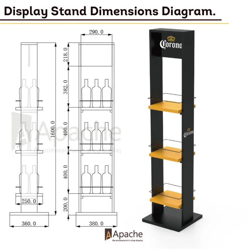 custom.Apache Customized Wooden Wine Display Stand Premium Rack Shelf Supermarket & Retail Store