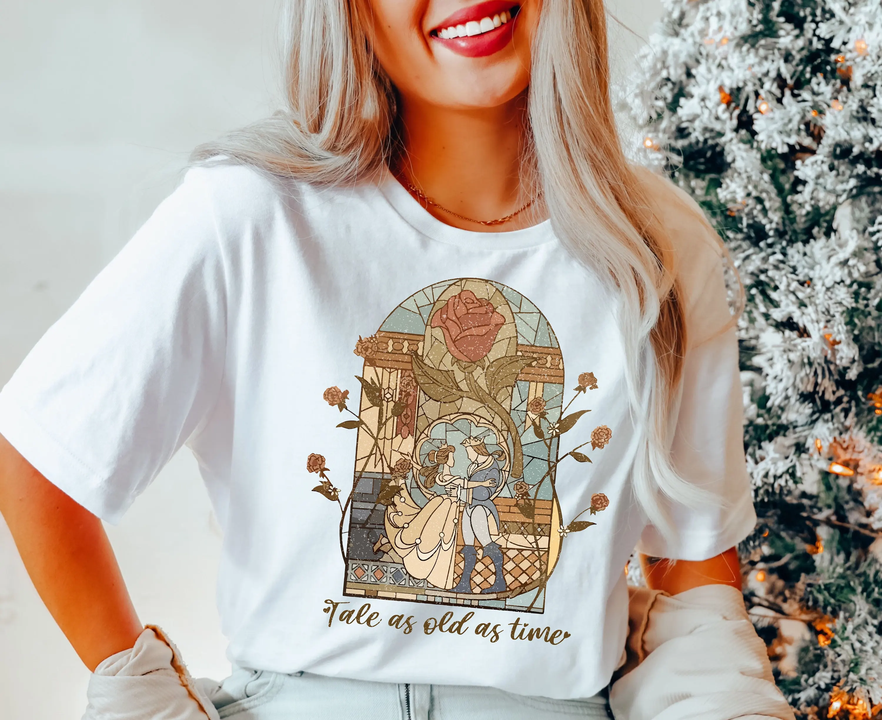 Tale As Old As Time Slogan Women T-shirt Warm Prince Princess Rose Ecclesia Vintage Print Female Shirt Retro Casual Girl Tops