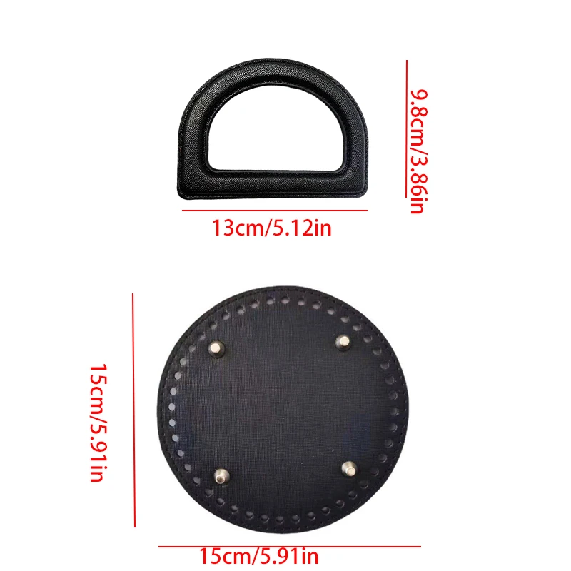 3Pcs/Set Round Handbag Bucket Bag Making Accessories Kit, Includes 2 D-Shaped Pu Handles and a 15cm Circular Fixed Base Plate, Suitable for Handmade Bucket Handbags and Bag Modification