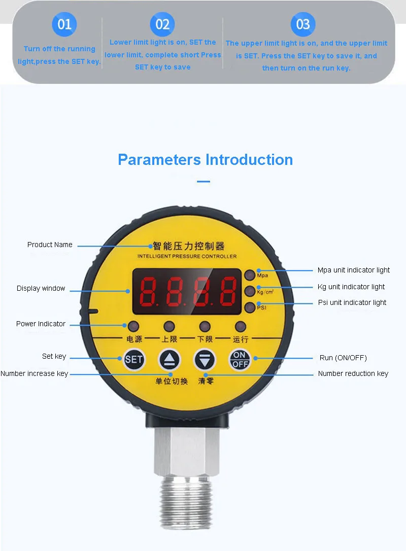 Tyre Pressure Meter Digital Hydraulic Pressure Gauge 400BAR 0 to 40Mpa 10000PSI with G1/4 Connector Vacuometro Digital