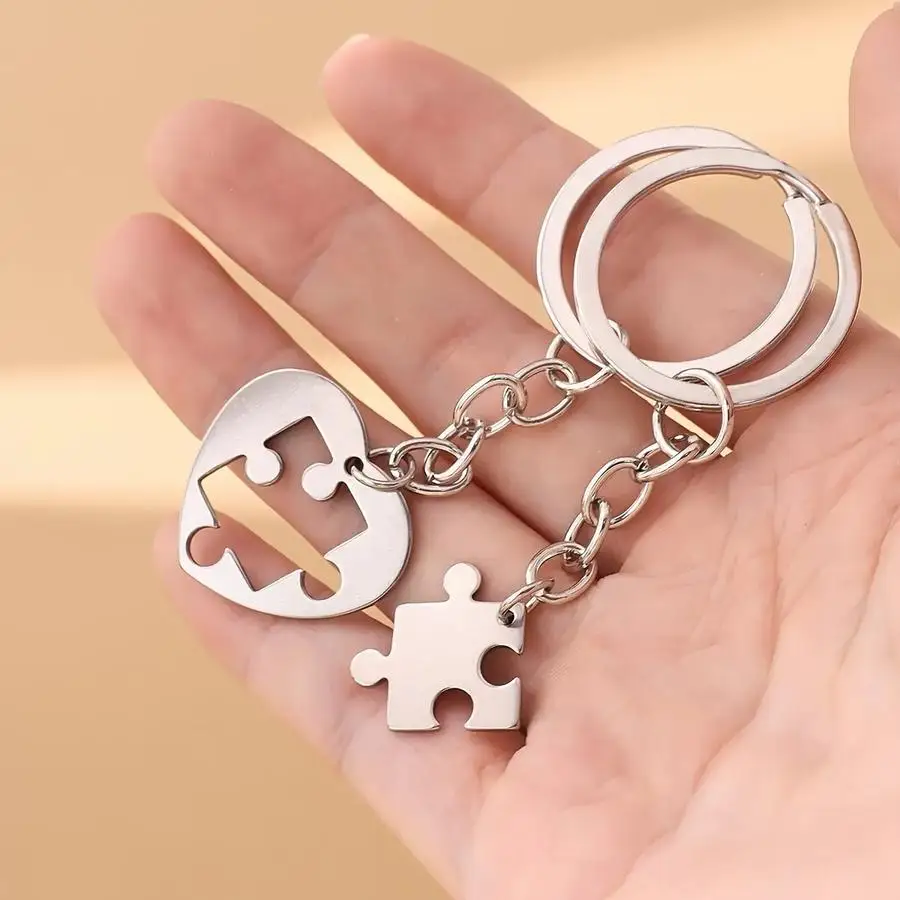 1/5/10/20/50/100pcs Puzzle Keychain, Creative, Modern, Pre-assembled, Couple's Keychain, Exquisite Decor, Stainless Steel, High-