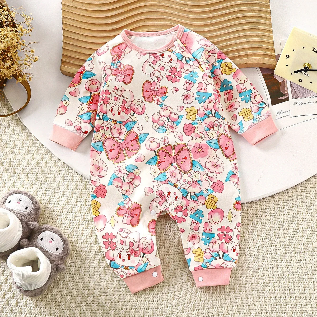 Autumn Newborn Baby Pure Cotton Romper Long Sleeve Cute Cartoon Print Casual Rompers Toddler Playsuit Infant One-piece Clothing