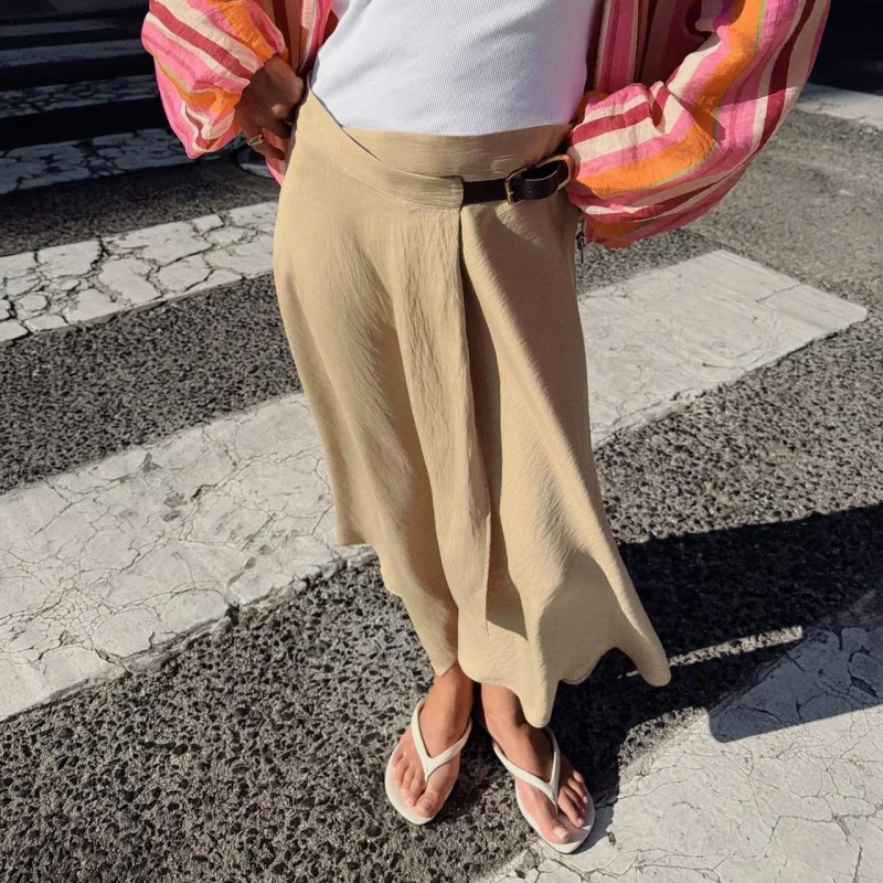 Simple Casual Double-Breasted Midi Cloak Half Skirt New Autumn Women's Fashion A-Line Skirt Mid-Waist Other/Other Details