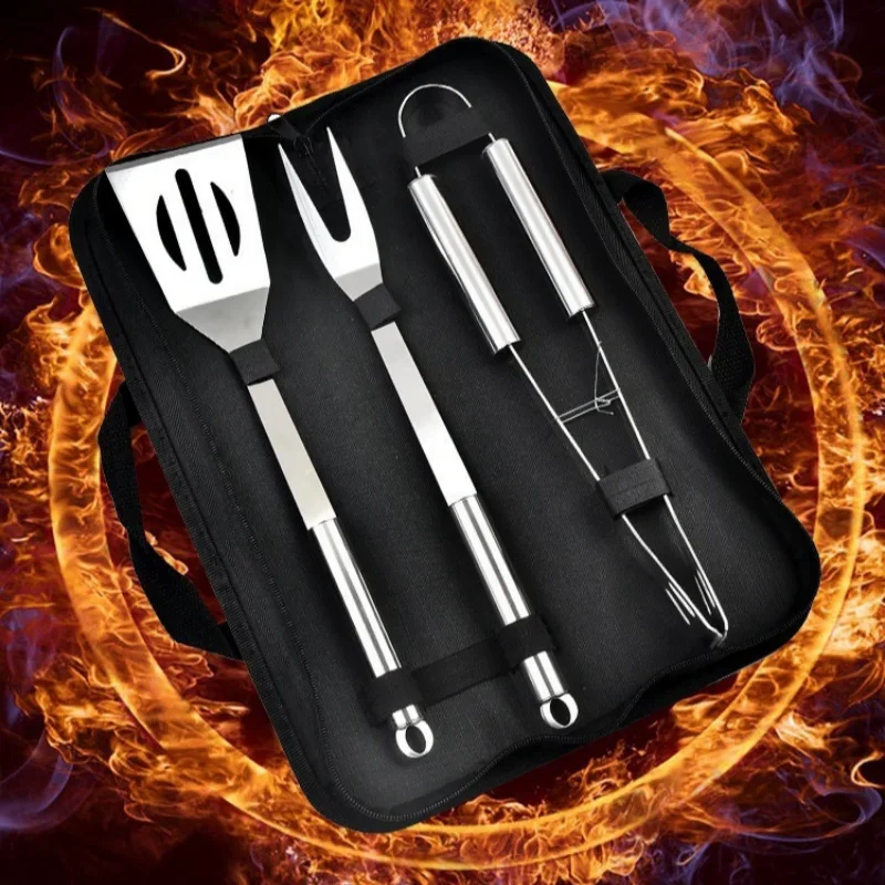 BBQ Tools Set Stainless Steel Efficient Barbecue Utensil Kit 3PCS Grill Tools 10 Hooks with Bag for Camping Kitchen Cooking Home