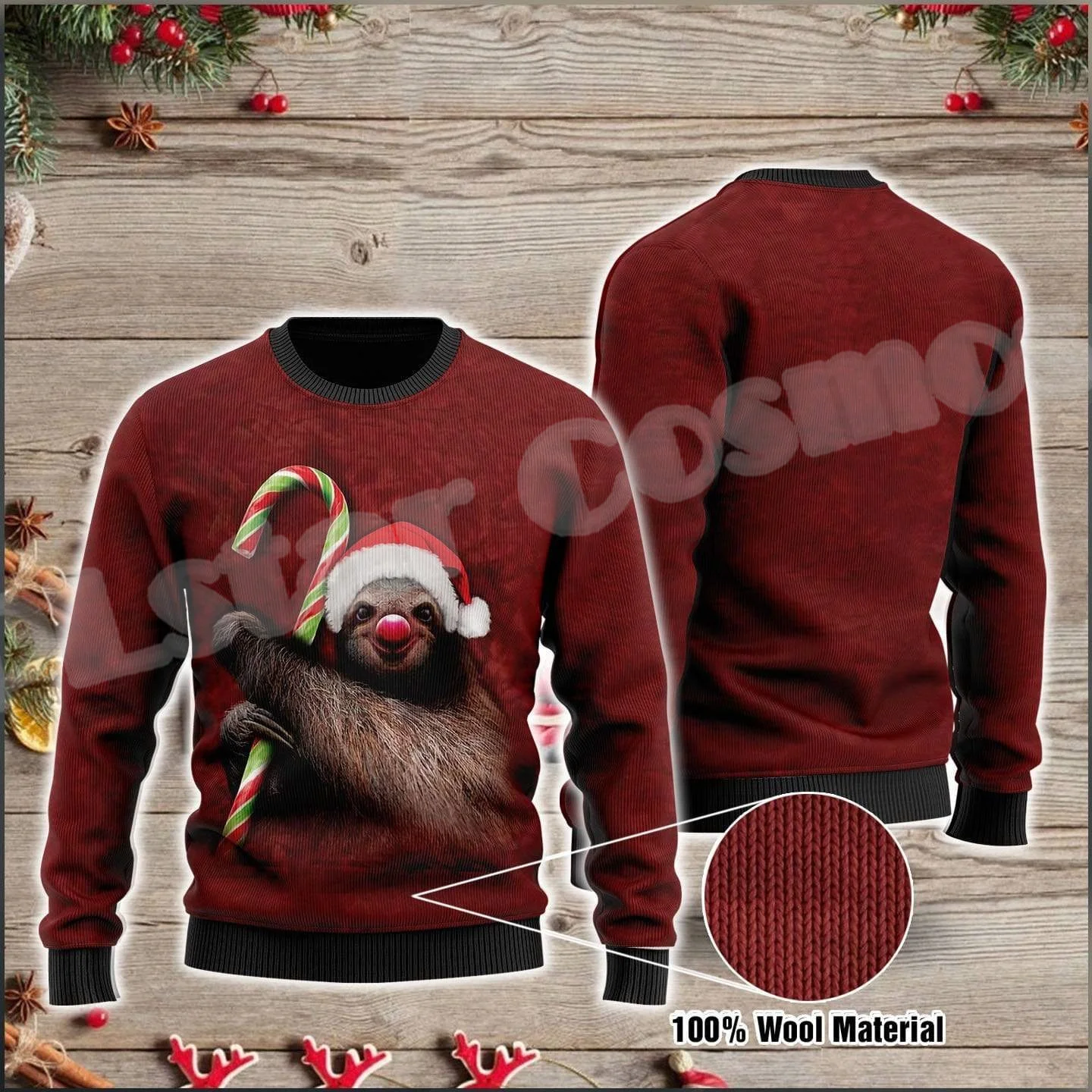 Sweater Natal Xmas Santa Claus, hewan rusa pola warna-warni Retro jelek 3DPrint Harajuku Pullover kasual lucu X9