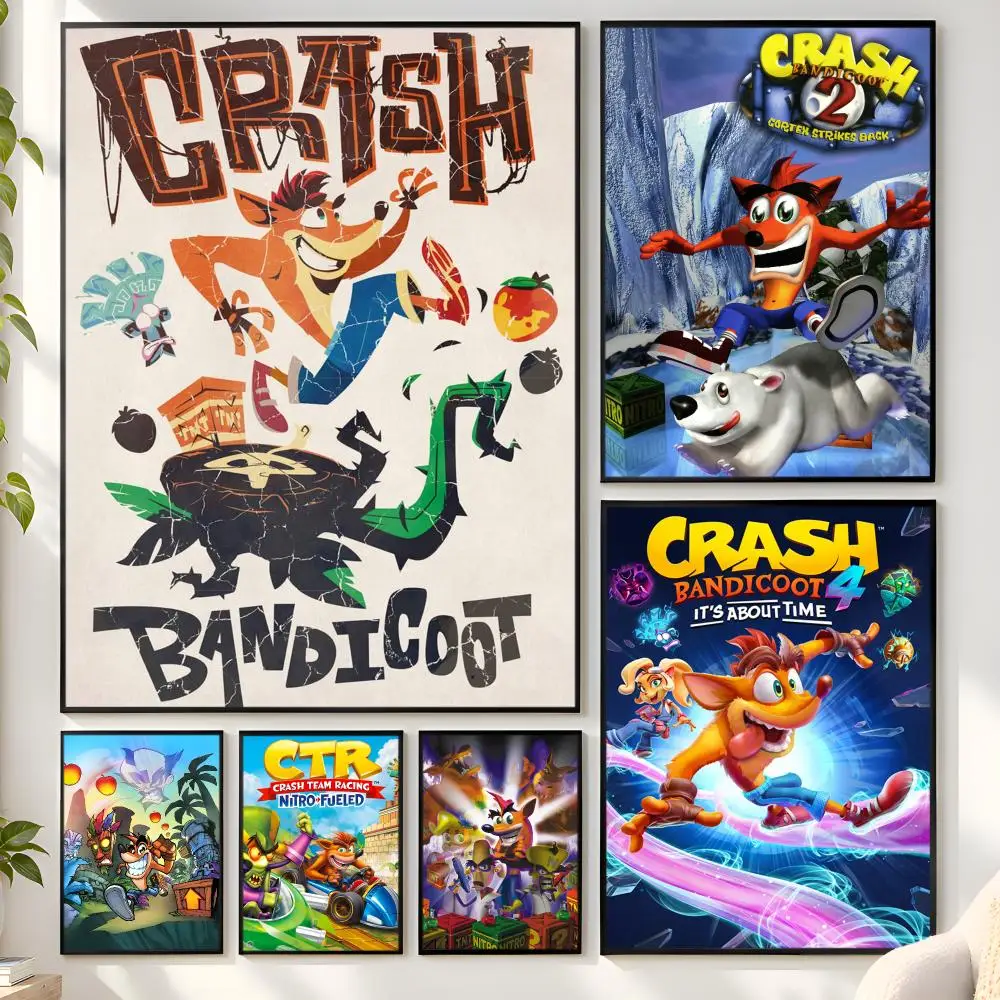 C-CrashS B-Bandicoot Game Poster Matte Wall Peel And Stick Decor Bedroom Living Room Office Dorm Home