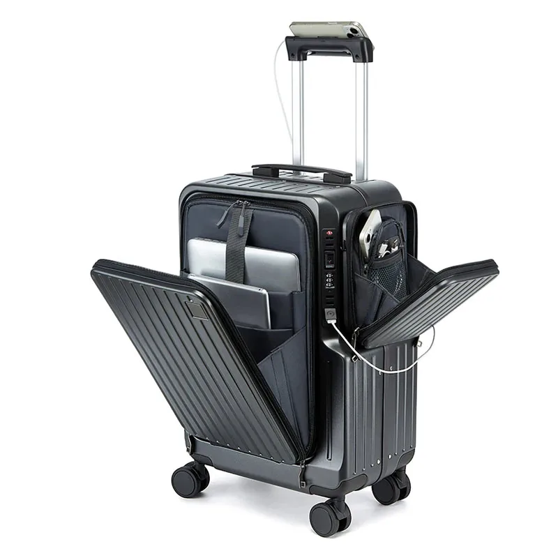 

Front Opening Luggage Suitcase Multifunctional Trolley Case 20 inch Suitcase Trip Cabin Password Lock Luggage Case Travel Bags