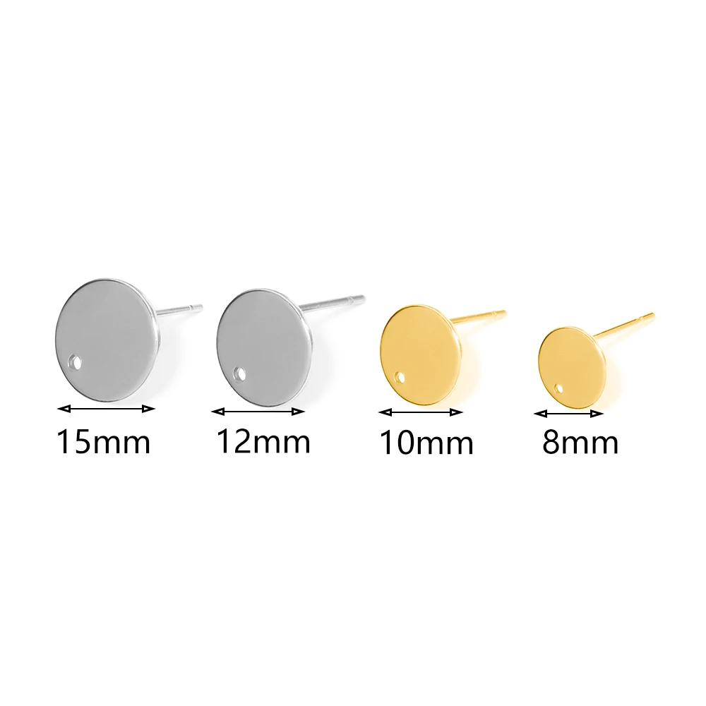 20Pcs Stainless Steel Disc Welding Needle with Hole Round Head Earring 8-15mm Cabochon Earring Base for DIY Jewelry Accessories
