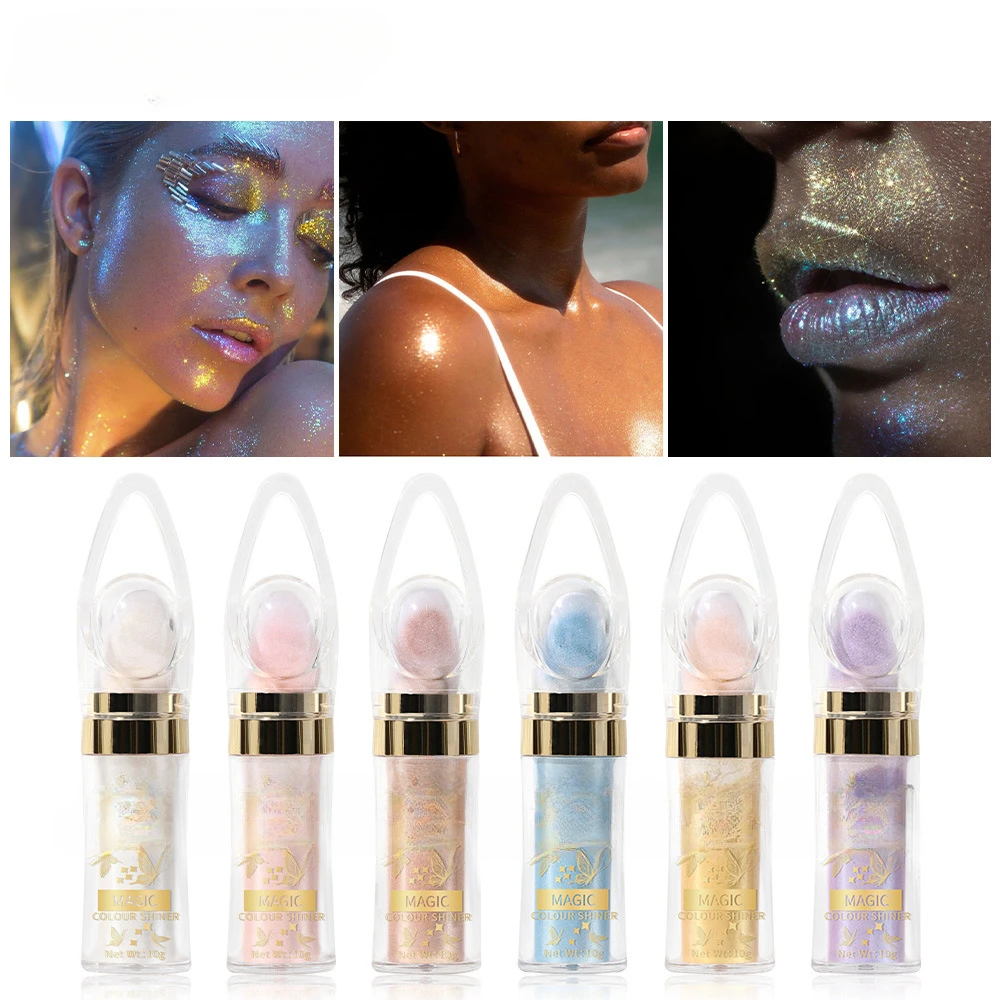 1PC Shimmer Fairy Powder White Purple Blue Loose Highlighter Face Body Glitter Wand Makeup Bronzer Illuminator Cosmetic