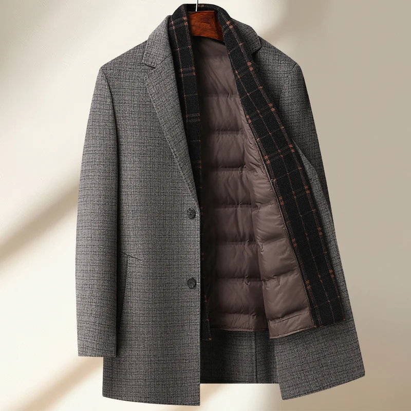 

High Quality Men's Detachable Down Liner Warm Wool Overcoat 2025 Winter Casual Woolen Coats Outwear Thicken Windbreaker Jackets