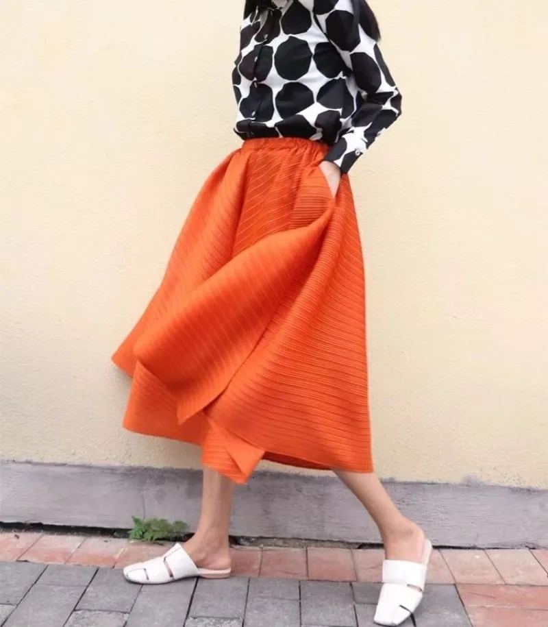 2026 New Summer Miyake Style Pleated Culottes Irregular Skirts Women Elastic High Waisted Korean Loose Wide-leg Pants