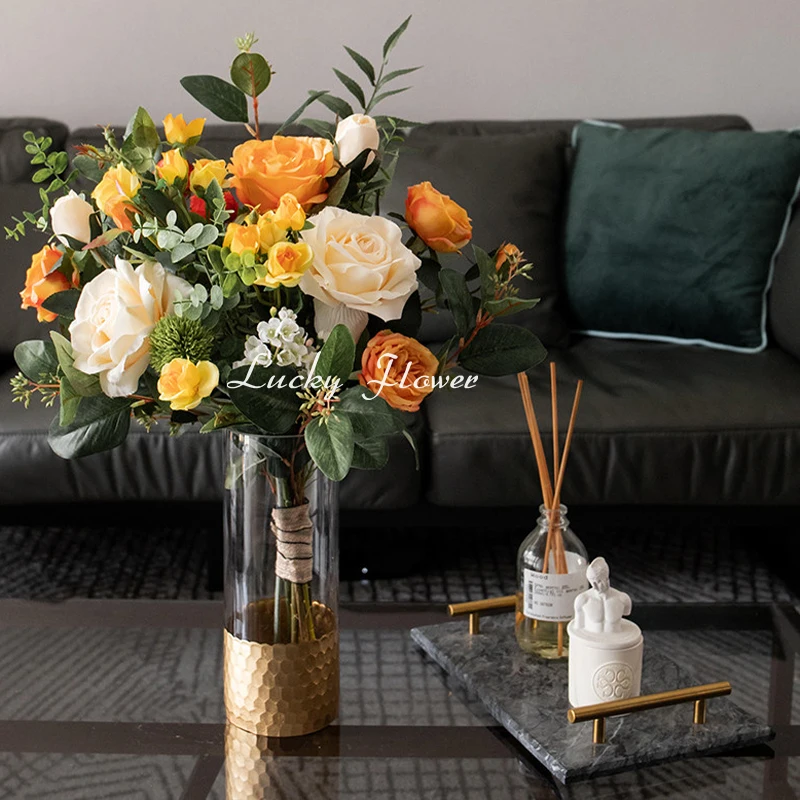 

Artificial flower bouquet Wedding Decor Bridal Bouquet Marrige Floral Arrangement Living Room Flower Decor Home Vaze Props