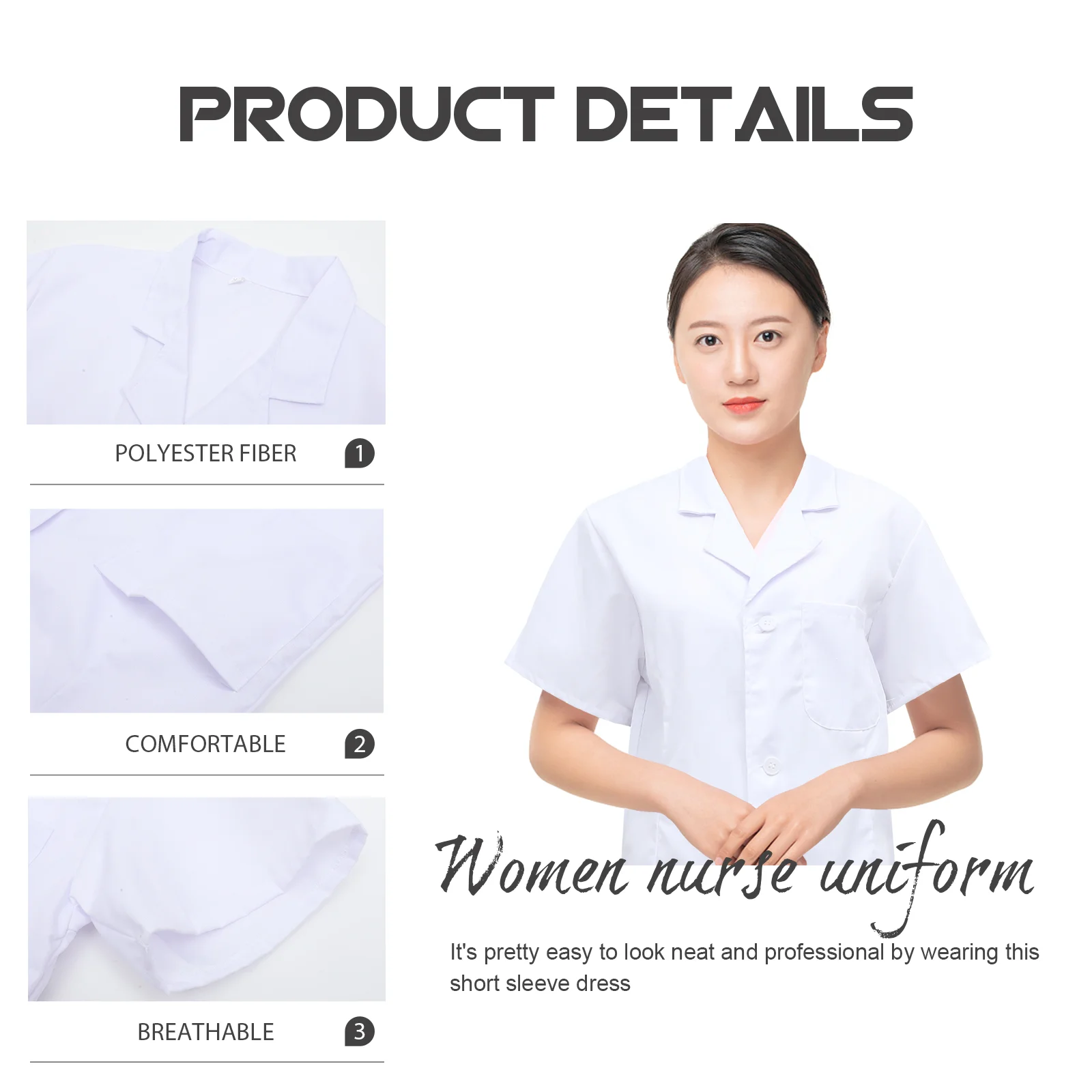 Salopette d'Infirmière pour Femme, Uniforme à Manches Courtes, Robe Expérimentale Blanche