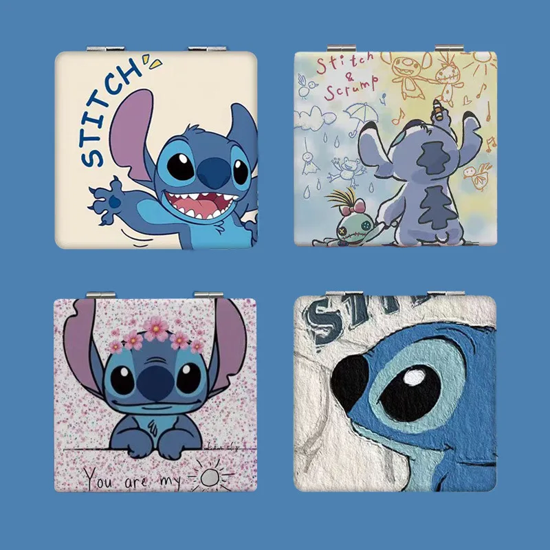 

New Disney Stitch Portable Double-Sided Folding Makeup Mirror Pocket Compact Vanity Handheld Mirror Student Mirrors Girls Gifts