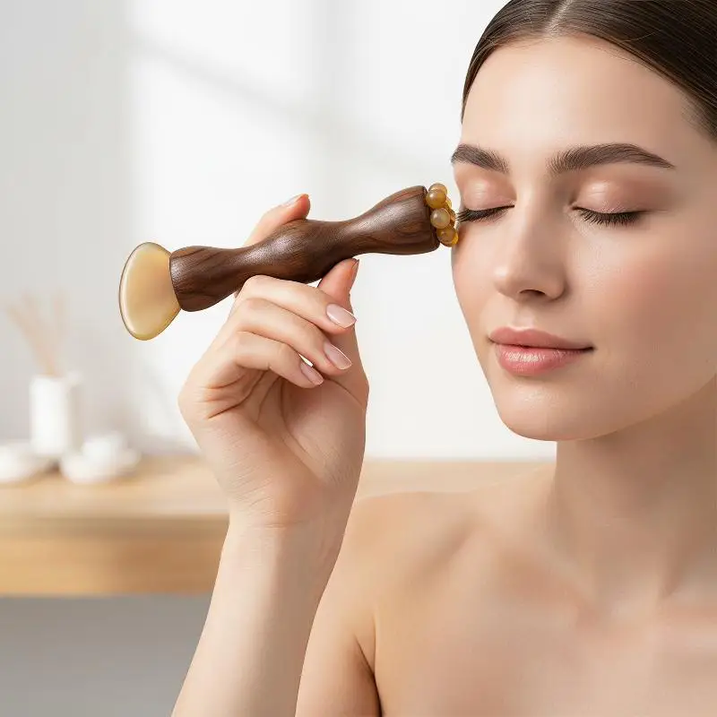 Easy to Clean Facial Gua Sha Tool Lotus Seedpod Brass Bead Rosewood Massager for Puffiness Reduction Daily Skin Care