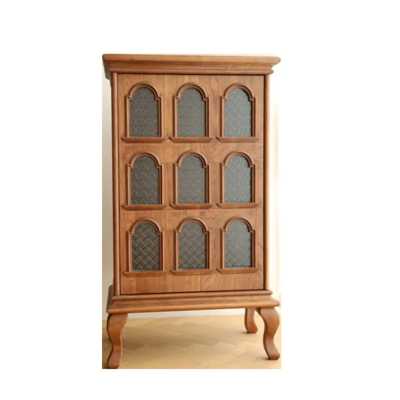 

American solid wood living room glass cabinet solid wood storage display retro entrance cherry wood living room tea cabinet