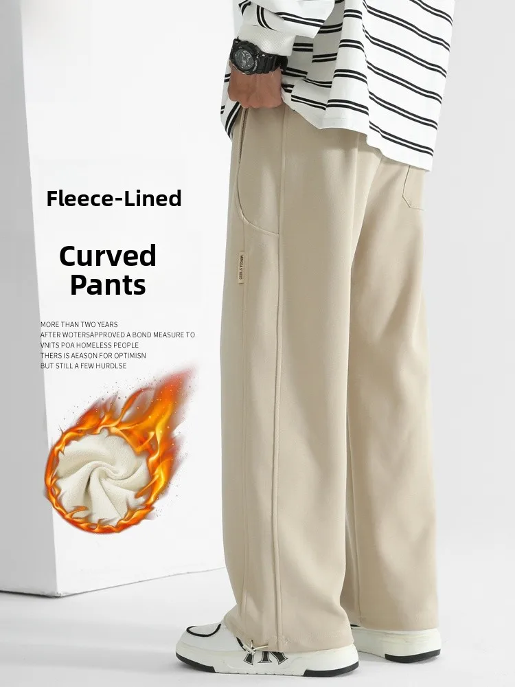 

American Sle Thiened Fce Men's Casual Pants Autumn Winter Straight Leg Loose Fit Knife ket Elastic Waist