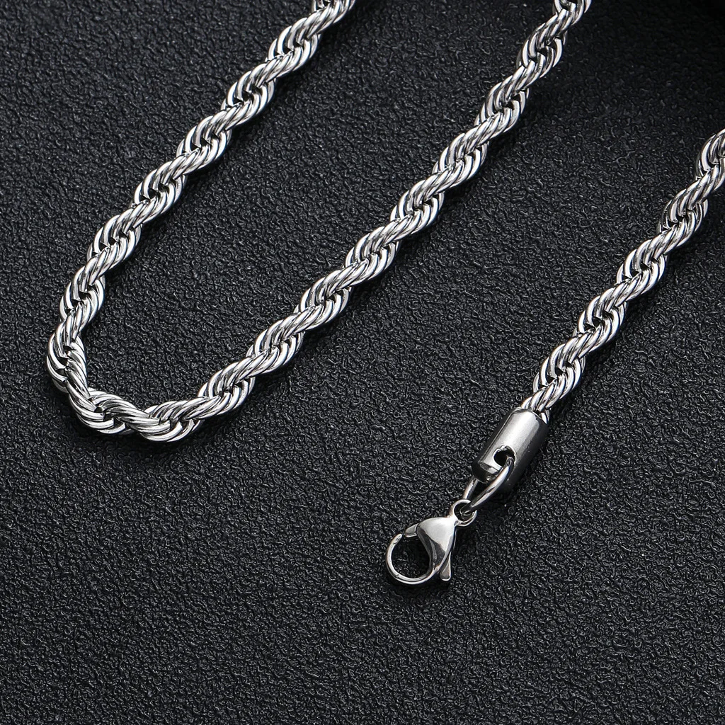 3MM Edelstahl-Halsketten mit gedrehter Seilkette für Männer und Frauen, Hip-Hop-Titanstahl-Choker, modischer Party-Schmuck – Detail 4