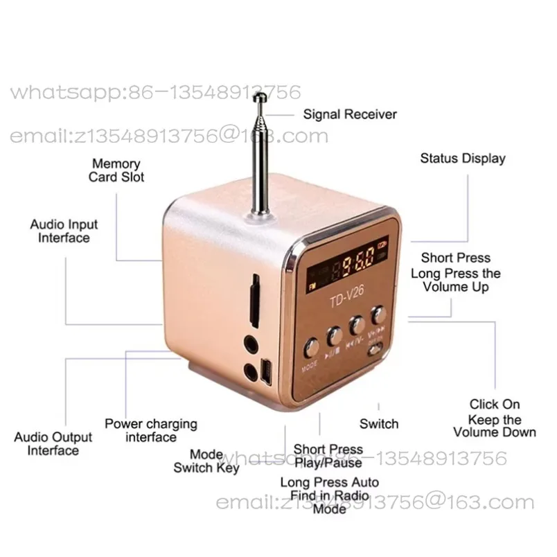 TD-V26 card speaker, radio U disk, portable mini stereo, walkman mp3 mobile phone subwoofer
