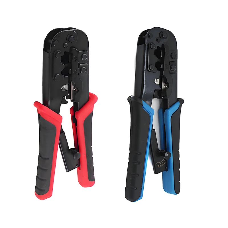 ALLSTRONG Dual-Use Network Crimp Stripper Cable Pliers with Ratchet for 8P/6P/4P RJ11/RJ45 Cable Wire Stripping Tool Kit Red/Blu