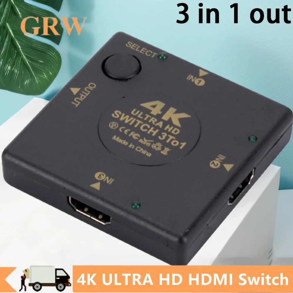 HDMI-Compatible Switch 4K 3D Switch KVM Splitter 3 Port HDMI-compatible Switcher 3 in1 Out Hub for PS4/3 TV Box Switcher Adapter