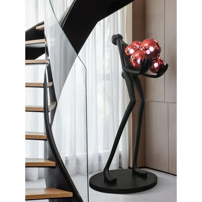 Nordic Humanoid Statue Sculpture Floor Lamp, Long Arm Holding Ball, Design Exhibition Hall, Hotel Sales Office Ornament