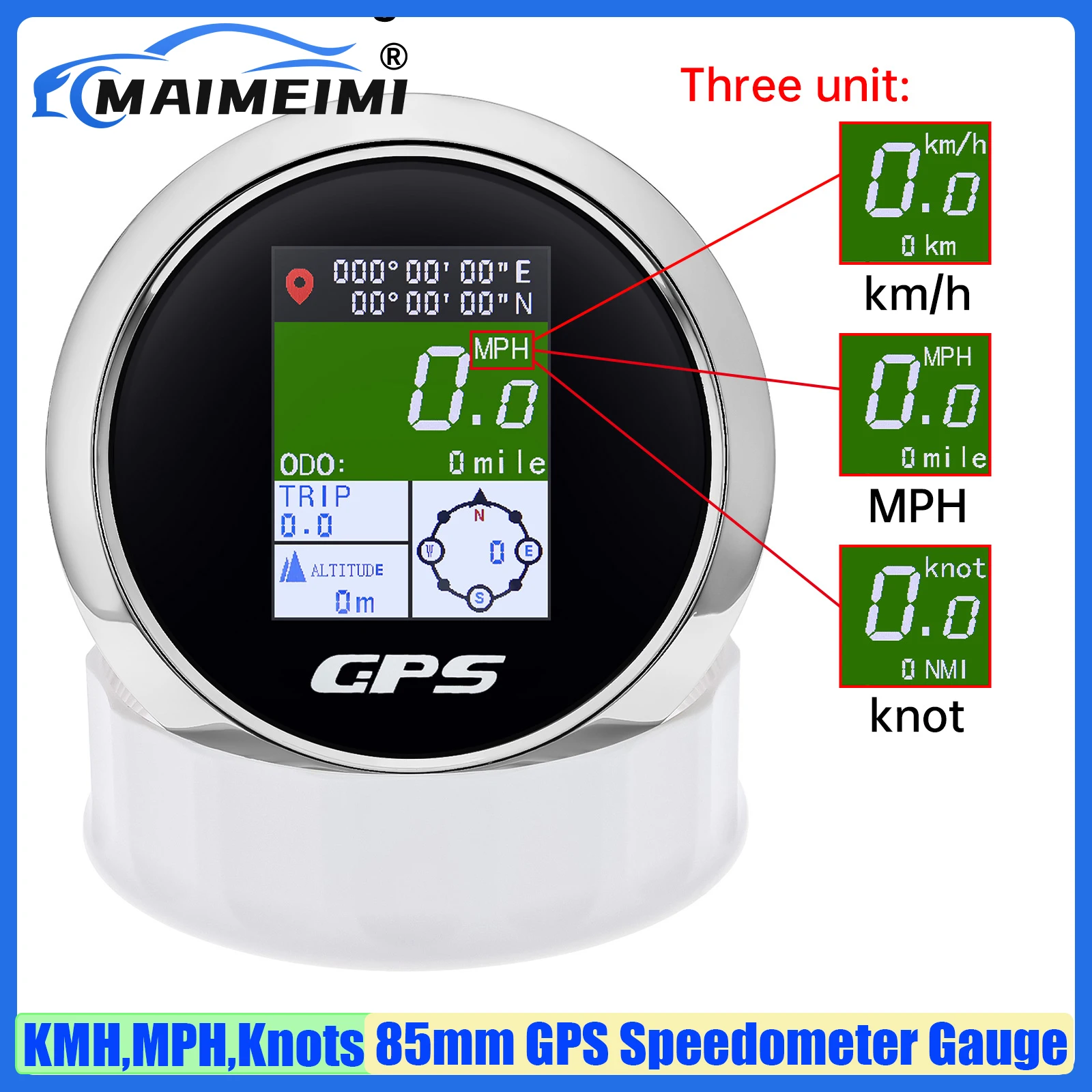 

TFT 85mm GPS Speedometer Gauge with Antenna Digital 600KMH,MPH,Knots COG ODO Altitude Compass Mileage for Car Boat Yacht 12V24V