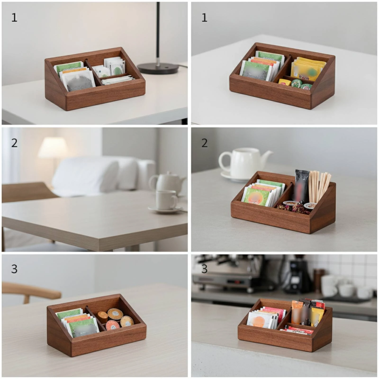 Wooden Storage Divider Box Solid Wood Divided Storage Box Wooden Organizer 2-Compartment Slanted Front for Office Desk