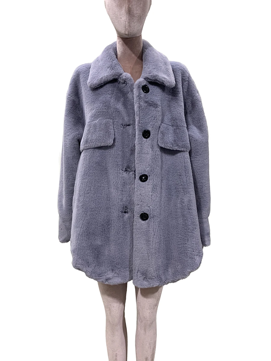 

Autumn Winter Oversized Thick Warm Soft Grey Faux Rabbit Fur Shirt Women Loose Casual Fluffy Jacket Korean Fashion Clothing 2025