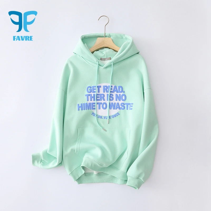 

FAVRE Candy Color Foam Letter Sweatshirts Womens Casual Loose Hoodies Ins Fashion College Streetwear High Street Pullovers Y2K