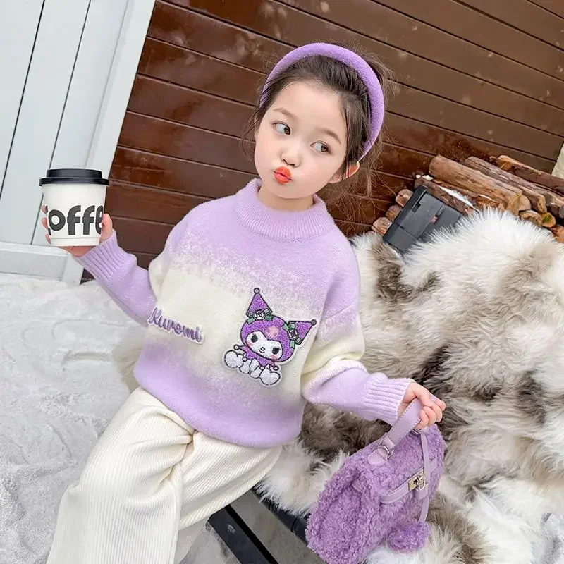 

Girly Heart Kawaii MINISO Anime Fashion Long Sleeve Sweater Autumn Ins Winter Cute Children Knitted Bottoms Shirt Gifts for Kids