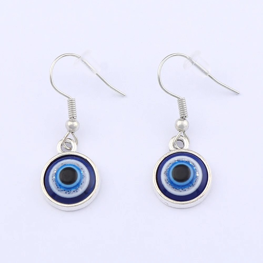 Tibetan Silver Color Round Turkish Blue Evil Eye Pendants Earrings for Fashion Women Jewelry Accessories