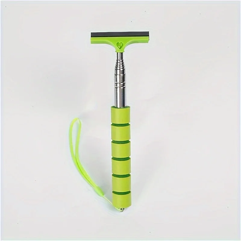 قطعة واحدة من الفولاذ المقاوم للصدأ، ممسحة مرآة الرؤية الخلفية للسيارة تلسكوبية مع رأس فرشاة ذات طبقات قابلة للسحب - أداة تنظيف النوافذ المحمولة.