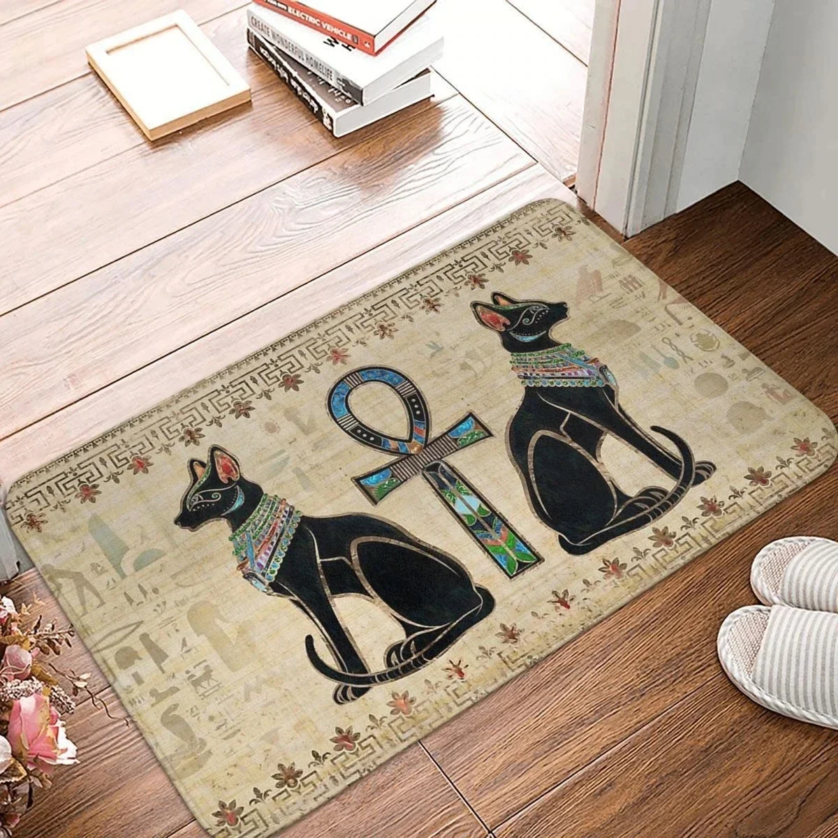 Ancient Egypt Egyptian Anti-Slip Entrance Doormat Home Decoration Cats and Ankh Cross Hallway Long Rugs Kitchen Floor Mat